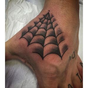 Spider Web Tattoo by Cyril Rumblers #spiderweb #hand #traditional #CyrilRumblers