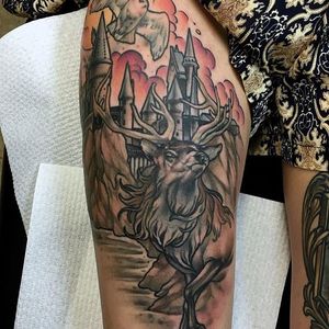 Harry Potter themed tattoo by Rachi Brains. #neotraditional #illustrative #deer #HarryPotter #RachiBrains