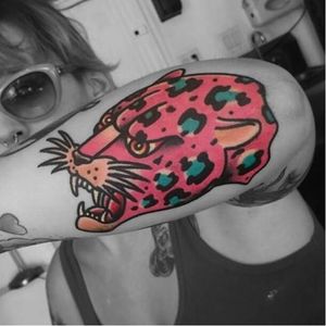 Tattoo by Ozzy Ostby. #OzzyOstby #traditionalamerican #trads #traditional #leopard