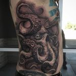 Octopus tattoo by Josh Duffy #JoshDuffy #blackandgrey #realistic #horror #bioorganic #octopus