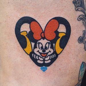 Minnie Mouse Tattoo by Woo Loves You #WoohyunHeo #Woolovesyou #colortattoo #cartoontattoo #minniemousetattoo #disneytattoo #diamondtattoo #hearttattoo #tattoooftheday 