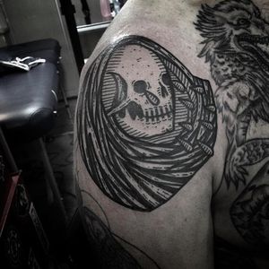 Crying skull tattoo by @kolahari #kolaharitattoo #black #blackwork #linework #thecirclelondonsoho #skull