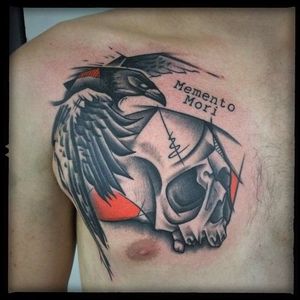 Raven and Skull Sketch Style Tattoo by Damian Thür @MrCoffee85 #DamianThür #Sketchstyle #sketchstyletattoo #Raven #Crow #Skull #MementoMori