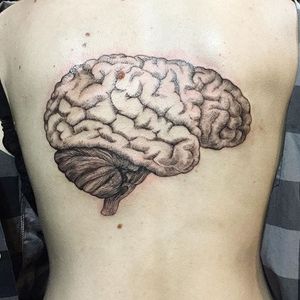 Fine line brain tattoo by Maggie Cho Brophy. #blackwork #linework #MaggieChoBrophy #fineline #brain