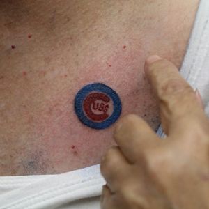 Barbara Sechrest and Karen Donohoe's chest tattoo. #Cubs #CubsTattoo #Chicago #ChicagoCubs