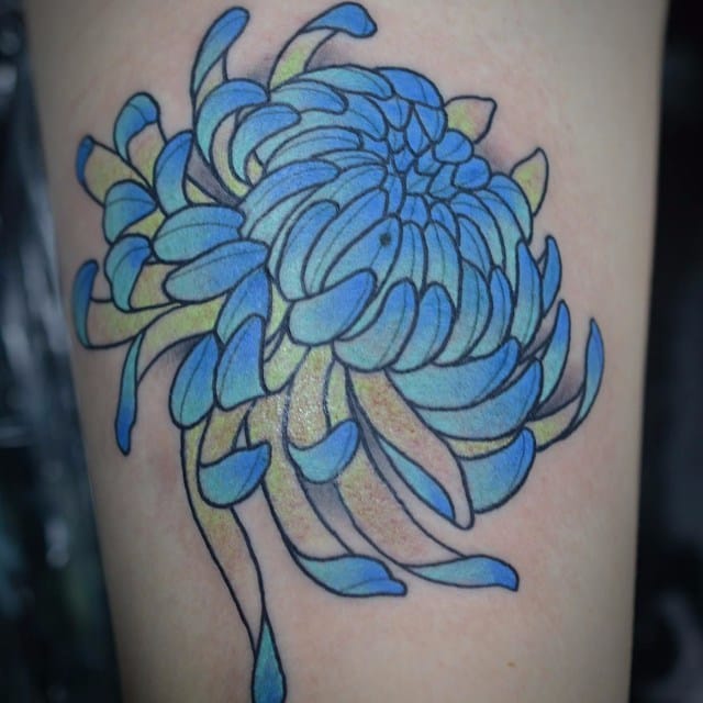 Blue Chrysanthemum Flower Tattoo