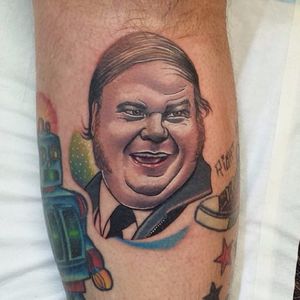 Chris Farley as the angry bus driver from 'Billy Madison'. Tattoo by Brendan Boz. #ChrisFarley #AngryBusDriver #BillyMadison #color #illustrativeportrait #portrait #BrendanBoz