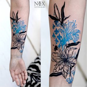 Flowers tattoo by Matty Nox #MattyNox #watercolor #blueink #flowers