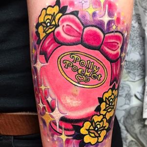 Polly Pocket tattoo by @rachelbaldwintattoo #pollypockettattoo #vintagetattoo #pollypocket