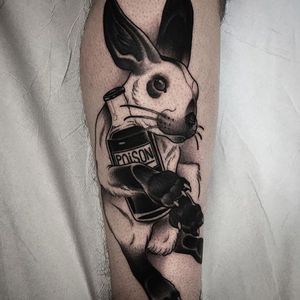 Blackwork rabbit tattoo by El Uf. #ElUf #animals #animal #neotraditional #rabbit #blackwork