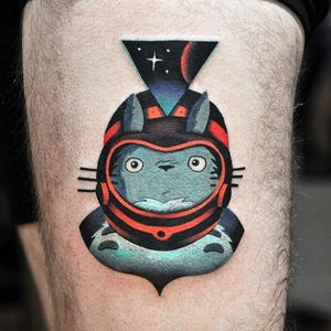 Totoro tattoo by David Cote. #DavidCote #semiabstract #trippy #psychedelic #popculture #myneighbortotoro #totoro #studioghibli #astronaut