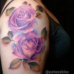 Purple roses tattoo by Pete Zebley #PeteZebley #flower #flowers #realism #photorealism #realistic #rose #roses