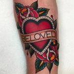 Beloved heart traditional tattoo by @jacobdoneytattoo #jacobdoneytattoo #traditional #traditionaltattoo #envisiontattoostudio #heart #beloved