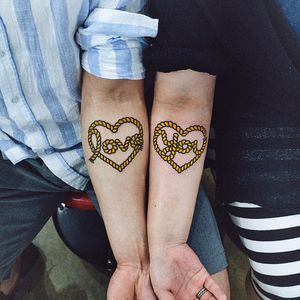 Woo Loves You! by Woohyun Heo #WoohyunHeo #woolovesyou #color #newtraditional #rope #love #heart #text #font #tattoooftheday