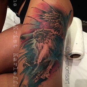 Watercolor Owl Tattoo by Krist Karloff #watercolorowl #watercolorowltattoo #owl #owltattoo #owltattoos #watercolor #watercolortattoo #watercolortattoos #watercolorartist #colorful #bird #birdtattoo #KristKarloff