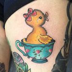 Silly duckling trying to take a dip in a tea cup. #KittyDearest #neotraditional #duckling #teacup #pastel #duck