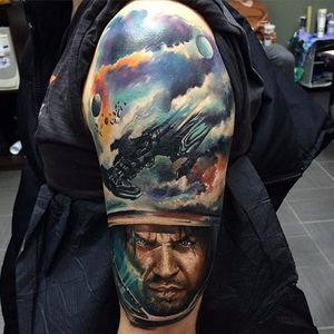 Raynor and the Hyperion by Roman Abrego (IG—romantattoos). #Hyperion #Raynor #RomanAbrego #StarCraft  #videogames