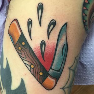 Buck Knife Tattoo by Andrew Shelton #buckknife #knifetattoo #traditionalknifetattoo #traditionaltattoo #AndrewShelton