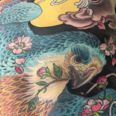 Tattoo by Wendy Pham #WendyPham #TaikoGallery #WenRamen #newtraditional #color #Japanese #mashup #cherryblossoms #flowers #floral #eagle #bird #feathers #clouds #nature