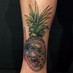 Pineapple tattoo by Brodie Pedersen #BrodiePedersen #80s #pineapple #scubadiver #fruit #tropical