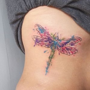 Ink splatter dragonfly tattoo by Jessica Channer. #sketchy #illustrative #dragonfly #insect #watercolor #inksplatter #JessicaChanner