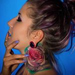 Phil Garcia's (IG—philgarcia805) roses make for great neck tattoos. #color #flowers #PhilGarcia #realism #rose