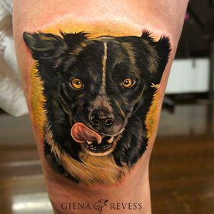 Endearing dog tattoo. #GienaRevess #realistic #realism #3D #photorealism #dog