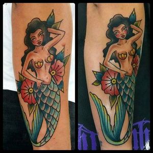 Mermaid and flowers by Peggy Love. #traditional #boldwillhold #PeggyLove #flowers #mermaid #pinup