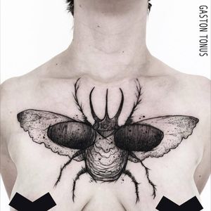 Dark beetle tattoo by Gaston Tonus #GastonTonus #sketch #surrealistic #graphic #monochrome #monochromatic #blackwork #dotwork #beetle #insect