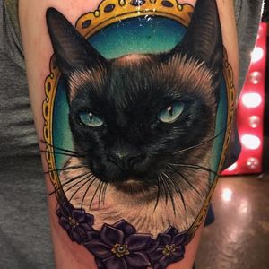 Pretty kitty by @megan_massacre #meganmassacre #cat #kitty #siamesecat #flower #portrait #frame #color #neotraditional #tattoooftheday