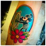 Classic Mickey Mouse Tattoo by Matt Daniels @Stickypop #MattDaniels #Stickypop #Neotraditional #Cartoon #CartoonTattoo #Disney #MickeyMouse #Manchester
