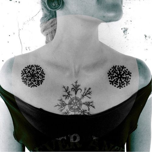 Matching tattoos by Gene Le Lynx #GeneLeLynx #ornamental #blackwork #pagan #abstract #geometric #graphic #mandala