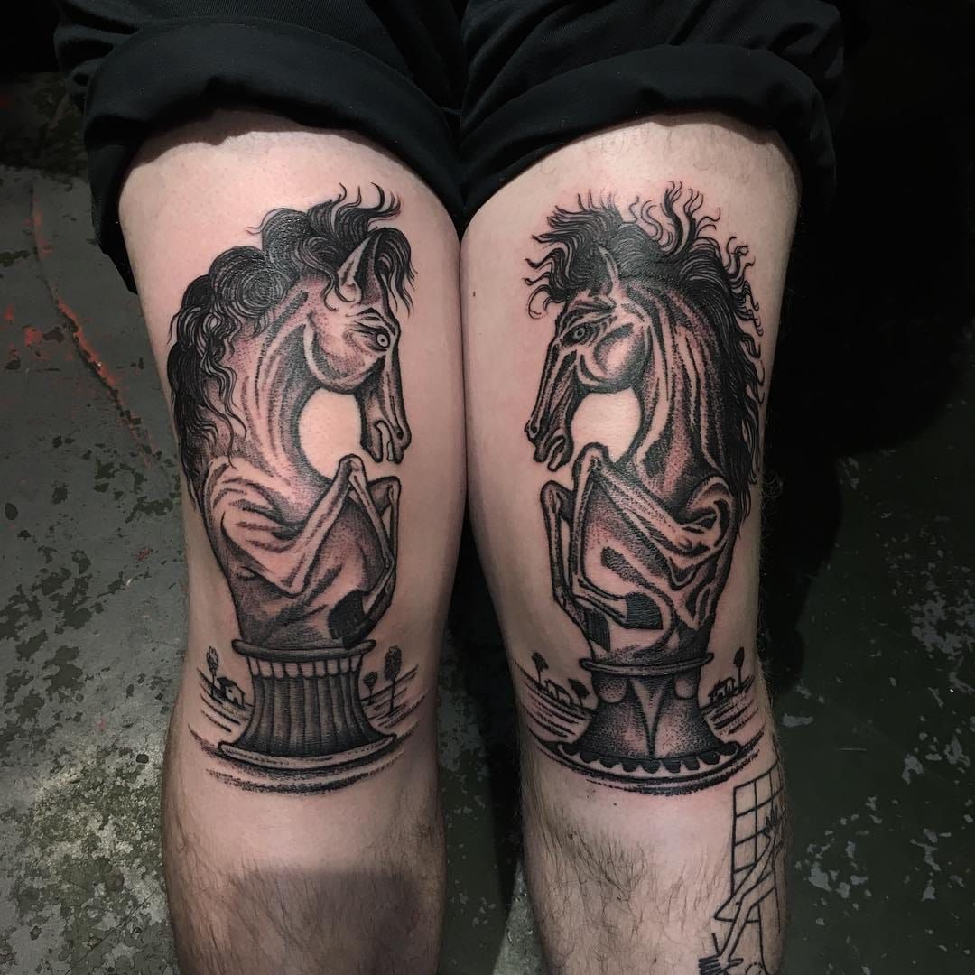 Arm Old School Chess Horse Tattoo by XK Tattoo