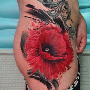 Flower Tattoo by Piotr Olejnik #flower #flowertattoo #colorealism #realism #realismtattoo #abstractrealism #watercolor #abstracttattoo #PiotrOlejnik