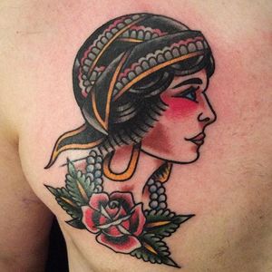 Woman Tattoo by Victor Vaclav #traditional #oldschooltattoo #classictattoos #boldwillhold #VictorVaclav