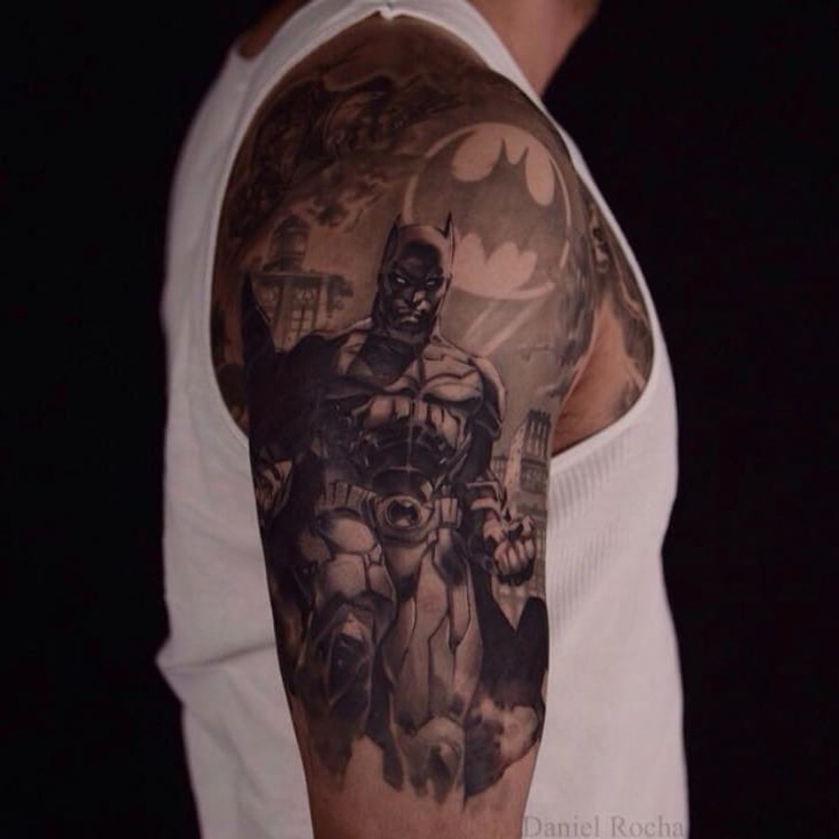 Tattoo uploaded by Xavier • Black and grey Batman tattoo by Daniel Rocha  #blackandgrey #danielrocha #batman • Tattoodo