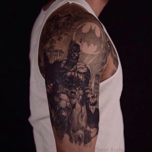 Black and grey Batman tattoo by Daniel Rocha #blackandgrey #danielrocha #batman