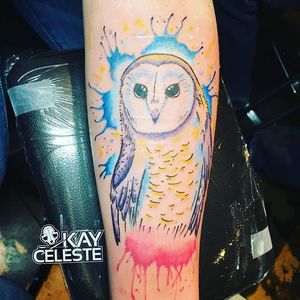 Watercolor Owl Tattoo by Kayleigh Celeste #watercolorowl #watercolorowltattoo #owl #owltattoo #owltattoos #watercolor #watercolortattoo #watercolortattoos #watercolorartist #colorful #bird #birdtattoo #KayleighCeleste