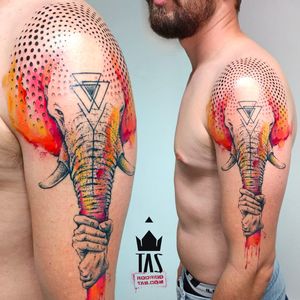 Por Rodrigo Tas! #RodrigoTas #TatuadoresBrasileiros #Aquarela #Watercolor #pontilhismo #dotwork #elephant #elephanttattoo