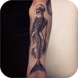 Mermaid Skeleton Tattoo by James Kalinda #mermaid #skeleton #mermaidskeleton #blackworkmermaid #blackwork #blackink #darkart #JamesKalinda