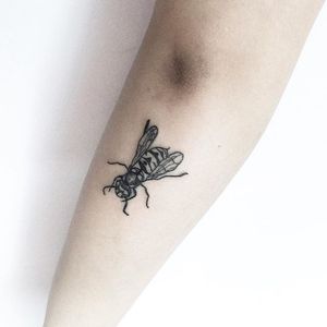 Wasp Tattoo by Kate Holley #wasp #wasptattoo #handpoked #handpokedtattoo #handpoke #handpoketattoo #handpoketattoos #handpokeartist #KateHolley