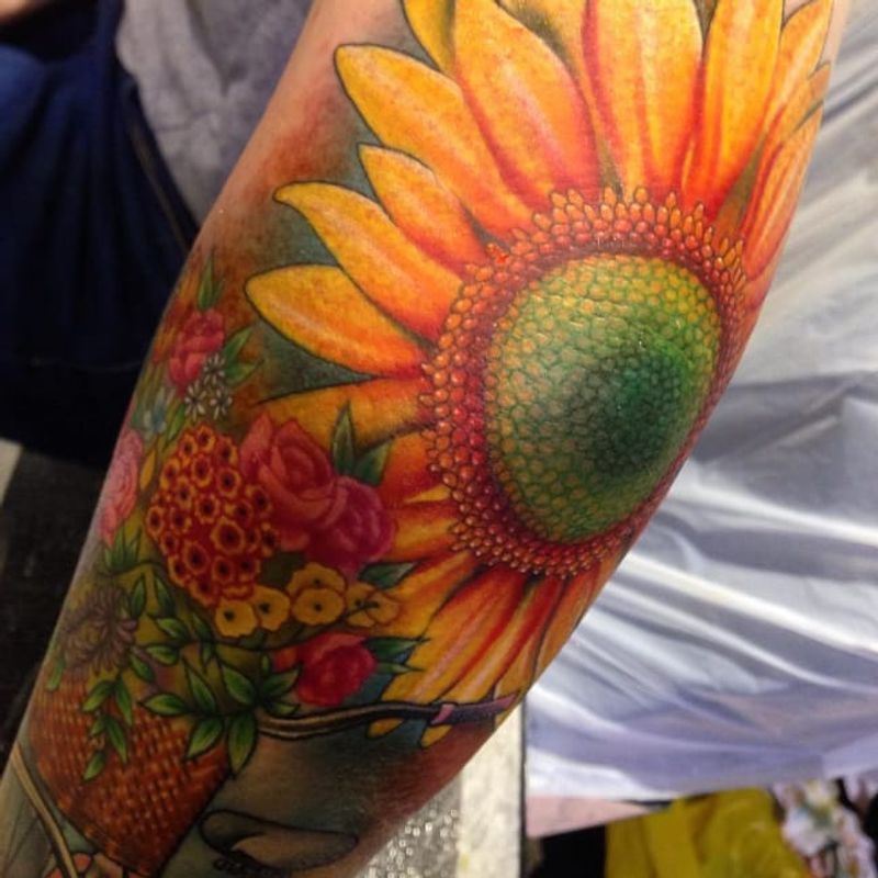 Tattoo uploaded by Rebecca • Sunflower tattoo by Amy Autumn #AmyAutumn ...