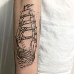 Clean and simple galleon tattoo by Anna Neudecker. #AnnaNeudecker #ship #galleon