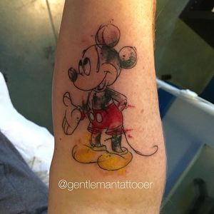 Sketch watercolor Mickey Mouse tattoo by Ryan Tews. #watercolor #sketchy #sketch #illustrative #MickeyMouse #RyanTews