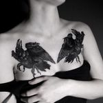 Raven tattoo by Alexander James Hel #AlexanderJamesHel #animaltattoos #blackwork #illustrative #darkart #crow #raven #birds #wings #feathers #nature