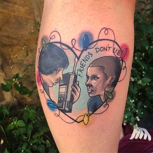 Mike and Eleven "Friends don't lie". Stranger Things tattoo by Rachel Hufton @Lunartattoos #Strangerthings #Netflix #friends #friendship #tvshow #tvseries