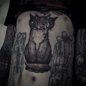 Blackwork cat tattoo by Robert Borbas. #goth #dark #RobertBorbas #blackwork #cat