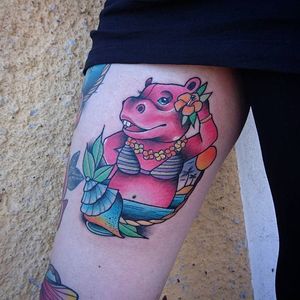 Cute hippo tattoo by Sofie Johansson @lekrydd on IG #hippo #hippopotamus #pinkink #SofieJohansson