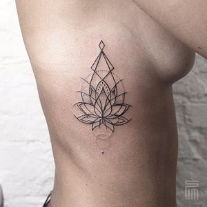 Lotus linework tattoo by Dasha Sumkina #dashasumkina #finelines #blackwork #dotwork #flower #floral #lotus #linework #geometric