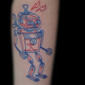 Robot tattoo by Tuula Joka #TuulaJoka #Anaglyph #3D #robot #redink #blueink